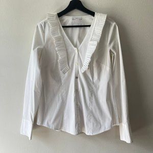 Ann Taylor Loft White Ruffle Collar Blouse
